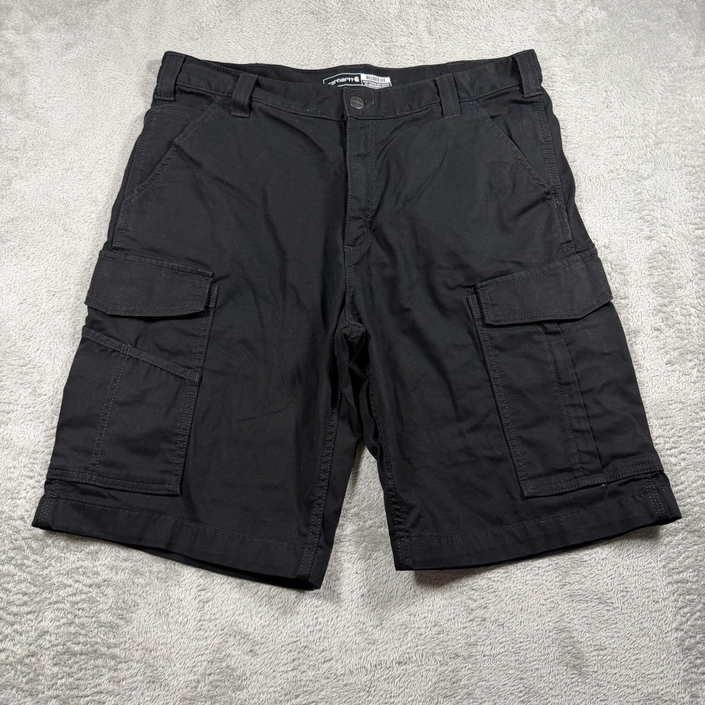 Carhartt Rugged Flex Relaxed Fit Canvas Cargo Work Short Mens 36 Black BS3542-M